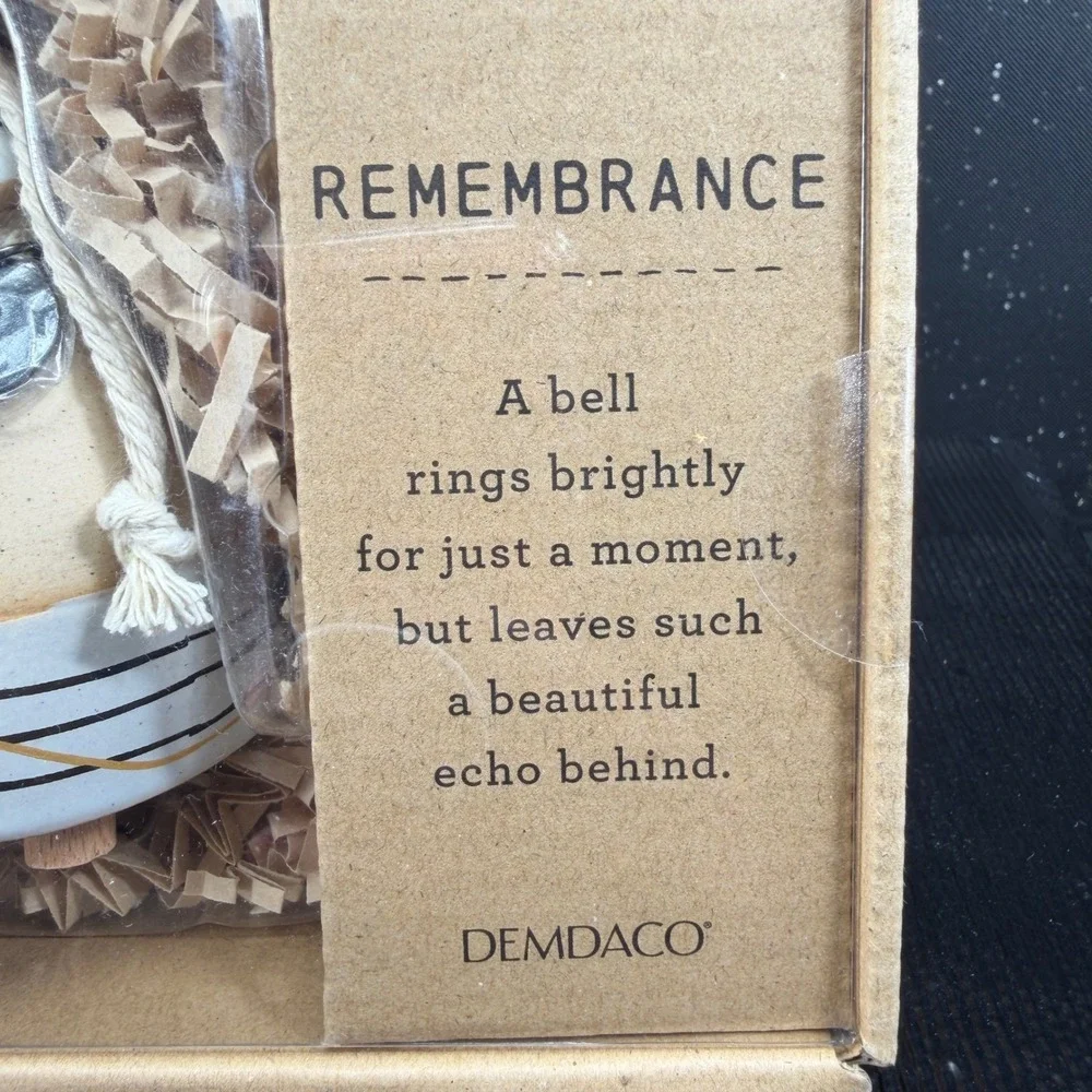 DEMDACO Inspired Bell Remembrance Ceramic Stoneware Heart Charm Cream White 3in